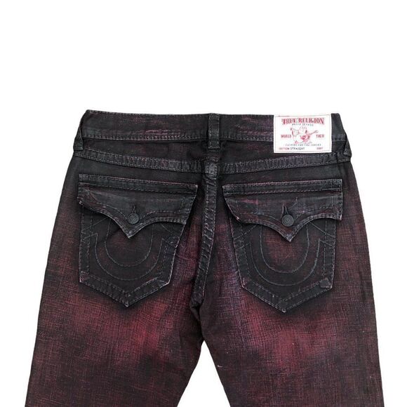 TRUE Religion Jeans Size 32 STRAIGHT Black/Red - Picture 2 of 9